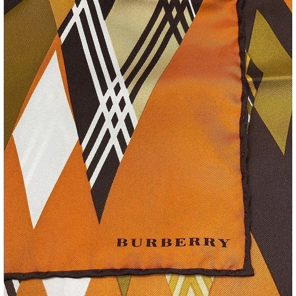 NWT BURBERRY 100% Silk Scarf Orange Retro Pattern - Picture 3 of 11